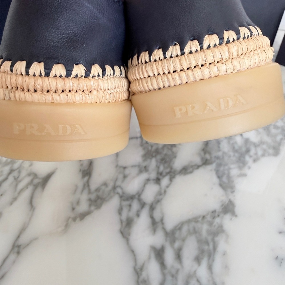 Prada Nappa Leather Mens Loafers Blue Espadrille Rope Trim SlipOn 2DG156 US8 - Picture 9 of 14